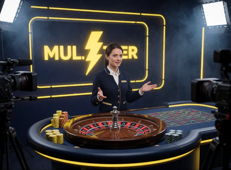 Live-Dealer-Studio mit Roulettekessel und Multiplikator-Anzeige als Beispiel f&uuml;r Live Casino Deutschland bei BetScore